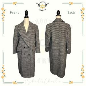 Vintage Women's Medium Freddi-Gail Black White Houndstooth Wool Jacket Coat